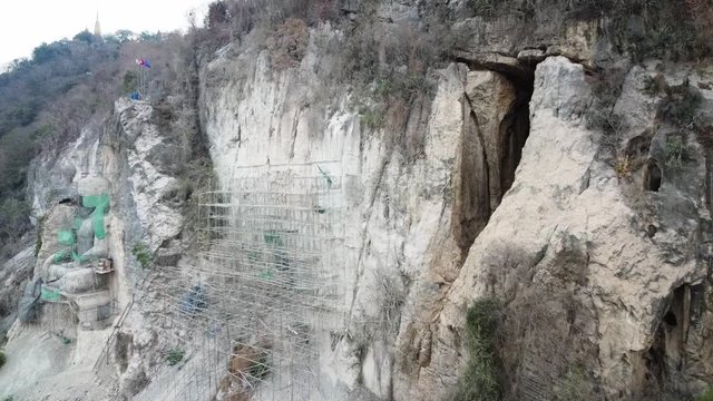 Phnom Sampeau killing caves Khmer Rouge, Battambang Cambodia, aerial view