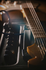 close up of electric guitar detail depth of field