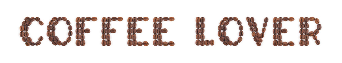 High resolution roasted coffee beans in letters
