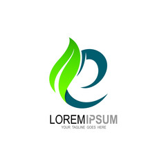 Letter E logo with leaf design nature, green logo template