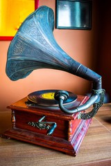old gramophone with vinyl record