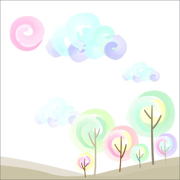 spring tree with watercolor