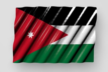 cute shining flag of Jordan with large folds lying isolated on grey - any celebration flag 3d illustration..
