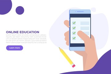 Online exam or testing, E-lerning,  Internet Quiz, Online education concept. Vector illustration.