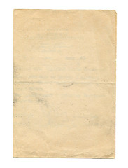 Vintage light paper blank with old spots isolated on white background. Old paper texture for design.