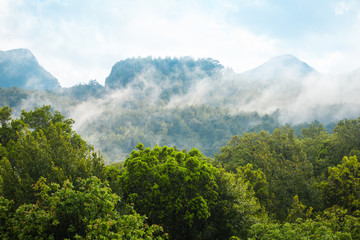 Low clouds over a mountain valley in Turkey.