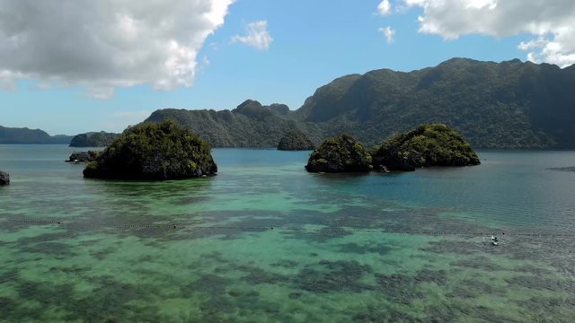 Aerial view of a beautiful small islands Siete Pecados near in Coron Bay. Palawan. 