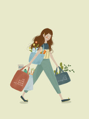 Woman with shopping bags.Character illustration
