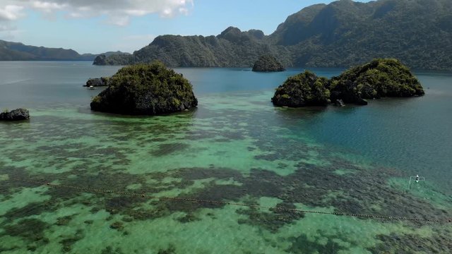 Aerial view of a beautiful small islands Siete Pecados near in Coron Bay. Palawan. 