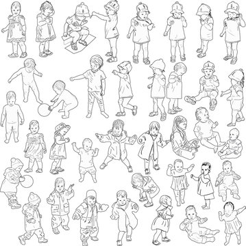 thirty seven child silhouettes collection isolated on white