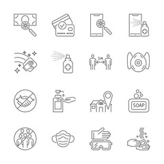 Coronavirus protection related thin line vector icons set. Isolated on a white background. Vector illustration. Editable Stroke.