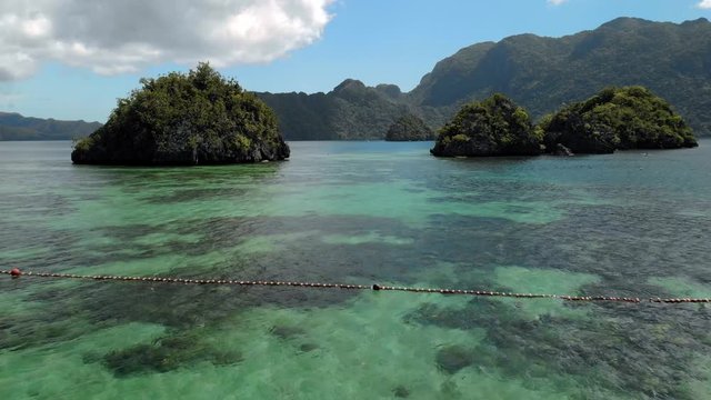 Aerial view of a beautiful small islands Siete Pecados near in Coron Bay. Palawan. 