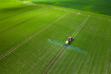 Tractor cultivating green field