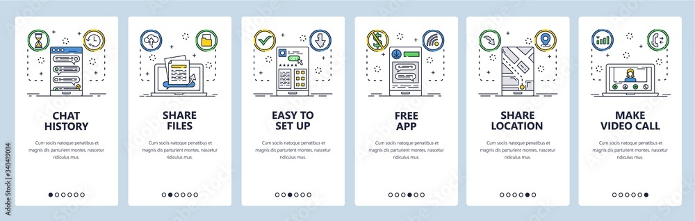 Wall mural live chat website and mobile app onboarding screens vector template