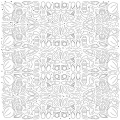 Lineart Hello summer doodle set decoration element. Pattern Summer Doodle vector illustration background