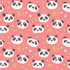 Cute Panda bear Seamless pattern. Cute Animals doodle, Hand drawn Cartoon Vector illustration