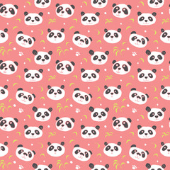 Obraz premium Cute Panda bear Seamless pattern. Cute Animals doodle, Hand drawn Cartoon Vector illustration