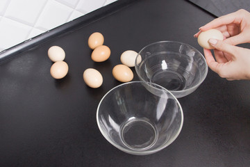 group of egs and 2 glass bowl on kitchen