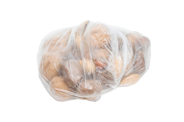 Mixed nuts in plastic bag.