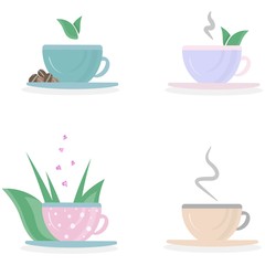 Set of different color coffee mugs