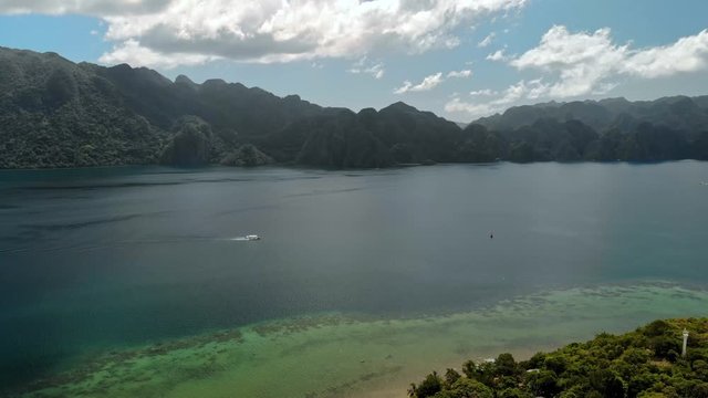 Aerial view of a beautiful small islands Siete Pecados near in Coron Bay. Palawan. 