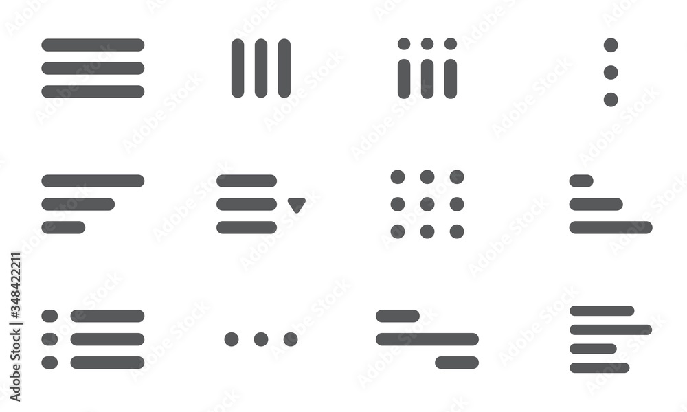 Poster minimal hamburger menu set. ui design elements with round corners. website navigation icon for apps