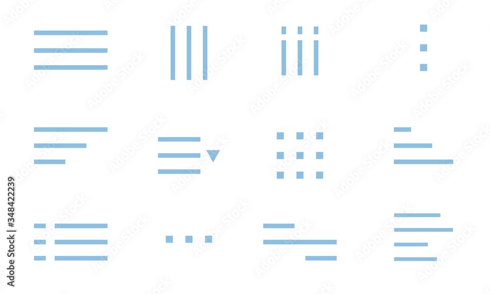 Aufkleber minimal hamburger menu blue buttons set. ui design icons collection.