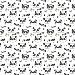 Cute Panda bear Seamless pattern. Cute Animals doodle, Hand drawn Cartoon Vector illustration