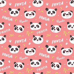 Cute Panda bear Seamless pattern. Cute Animals doodle, Hand drawn Cartoon Vector illustration