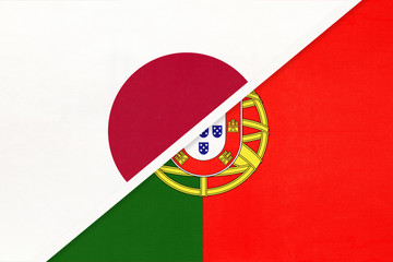Japan vs Portugal, symbol of two national flags. Relationship between Asian and European countries.