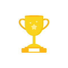 Vector icon, illustration of golden trophy cup with stars, prize, reward.