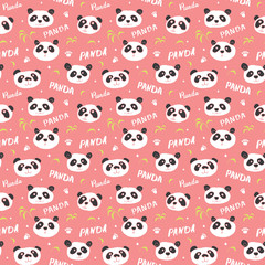 Cute Panda bear Seamless pattern. Cute Animals doodle, Hand drawn Cartoon Vector illustration