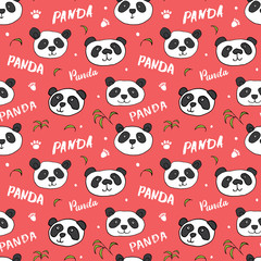 Obraz premium Cute Panda bear Seamless pattern. Cute Animals doodle, Hand drawn Cartoon Vector illustration