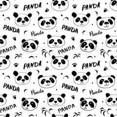 Fototapeta premium Cute Panda bear Seamless pattern. Cute Animals doodle, Hand drawn Cartoon Vector illustration
