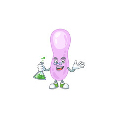 Clostridium botulinum smart Professor Cartoon character holding glass tube on the lab