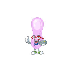 Cartoon mascot design of clostridium botulinum play a game with controller