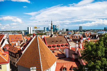 Aerial View of Tallinn Old Town in a beautiful summer day, Estonia