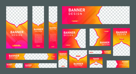 Naklejka premium set of abstract web banners of standard size with a place for photos. Business ad banner. Vertical, horizontal and square template. vector illustration EPS 10