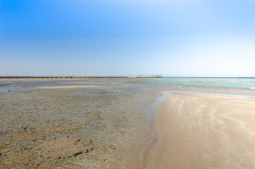 picture of the beautiful view of sea with blue skies/Empty summer beach on the sea and sunny sky