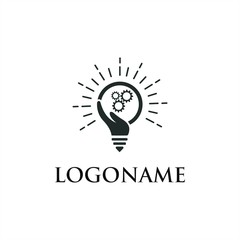 Light bulb and hand logo template. Creative idea design. Smart writer logotype