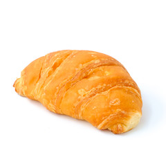 Closeup France croissant bread isolated on white background, top view of the healthy bakery with copy space