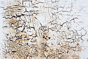 Rusty rough metal texture background with remnants of old white paints with copy space for your text