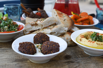 Selection of East Mediterranean appetizers. Fresh Food Buffet Brunch Catering Dining Eating Party Sharing Concept