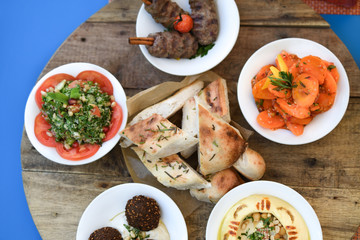 Selection of East Mediterranean appetizers. Fresh Food Buffet Brunch Catering Dining Eating Party Sharing Concept