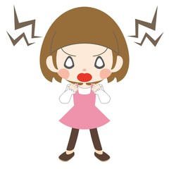 大きく口を開けて怒った表情の女の子