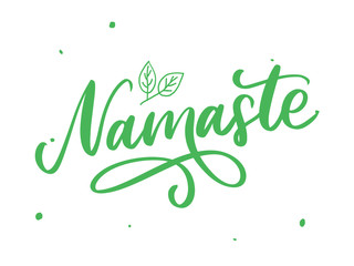 Hand drawn namaste card. Hello in hindi. Ink illustration. Hand drawn lettering background. Isolated on white background. Positive quote. Modern brush calligraphy.