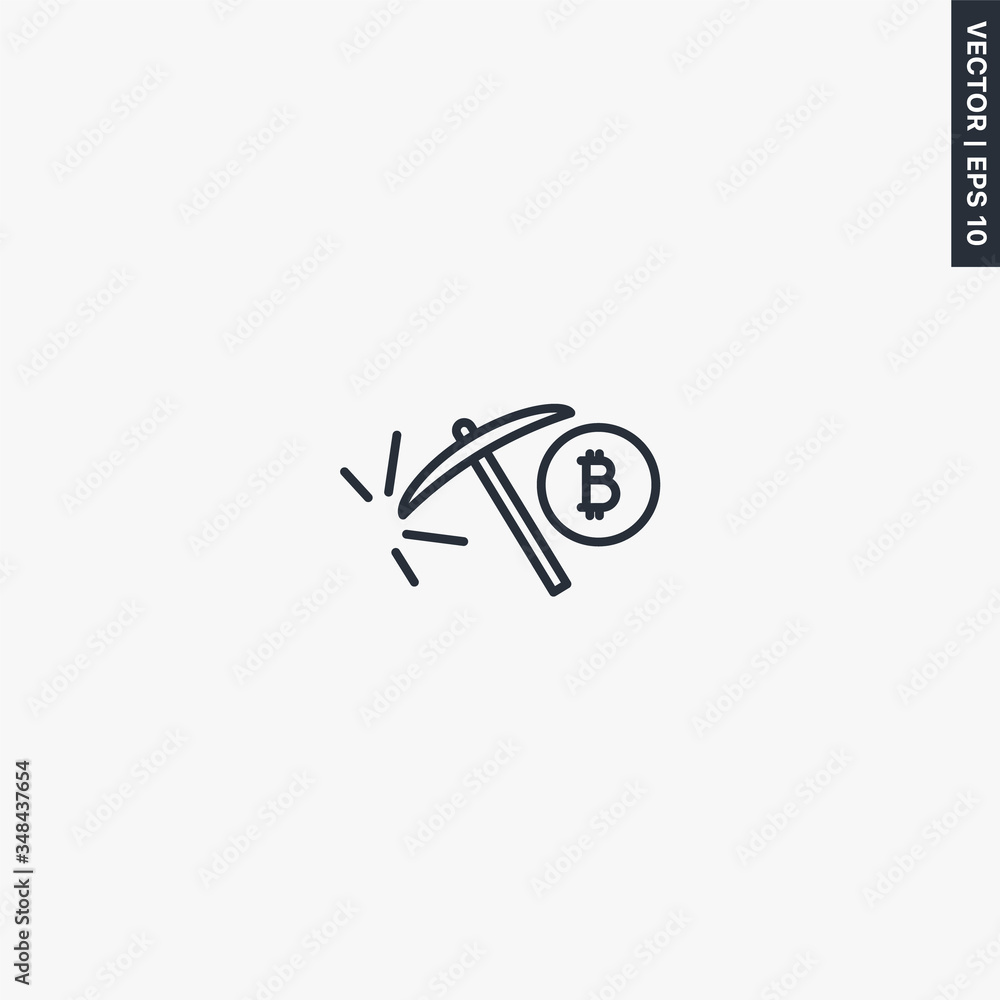 Poster bitcoin mining, linear style sign for mobile concept and web design