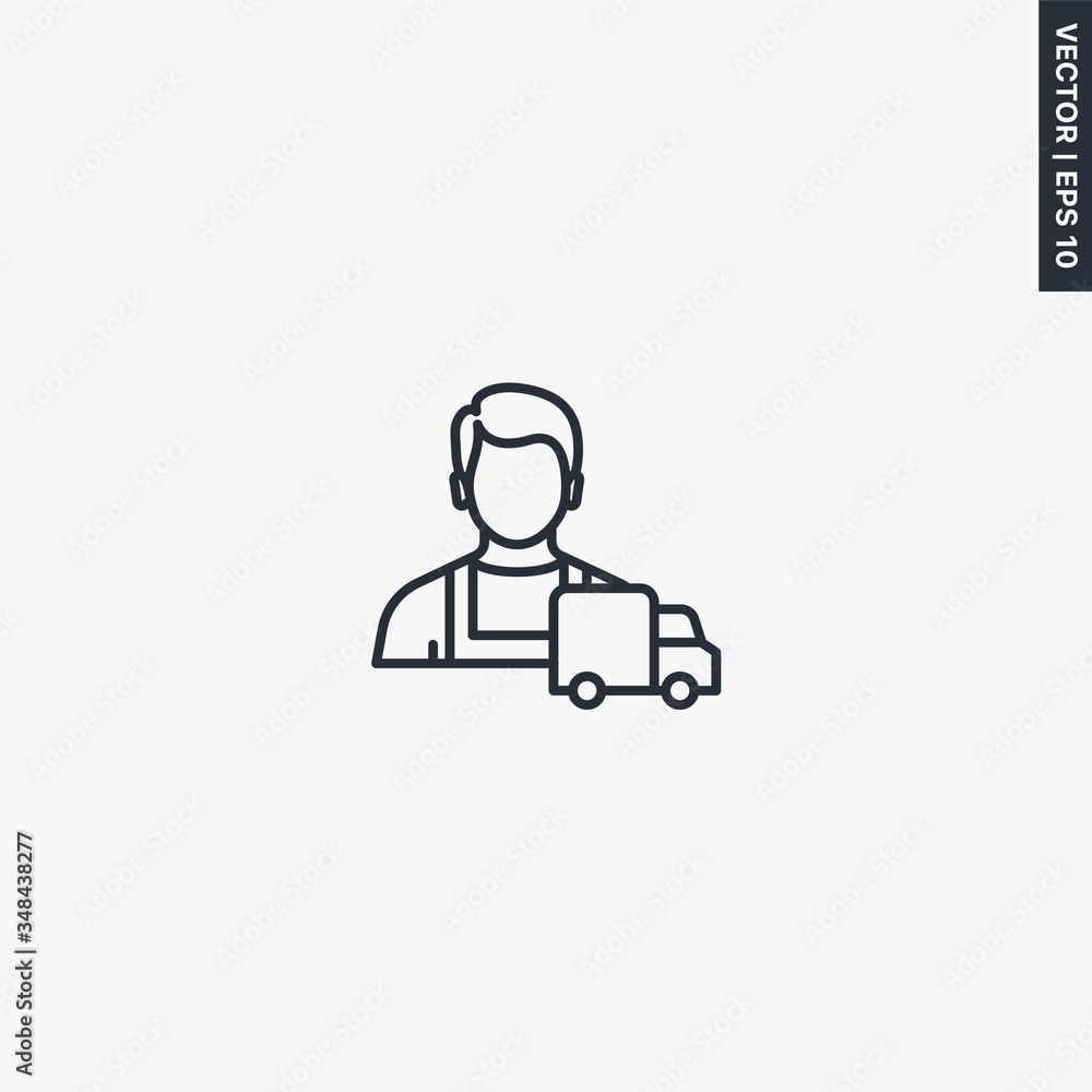 Poster delivery man, linear style sign for mobile concept and web design