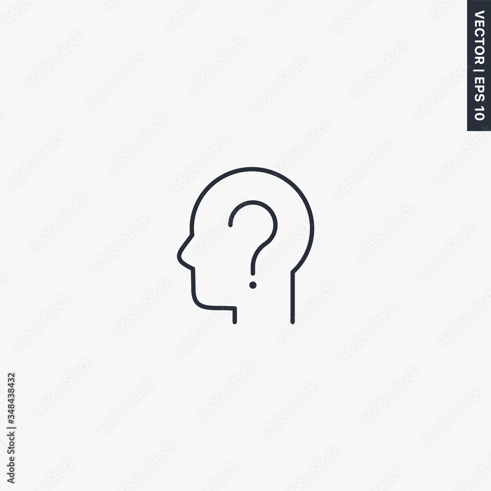 Poster head and question mark, linear style sign for mobile concept and web design