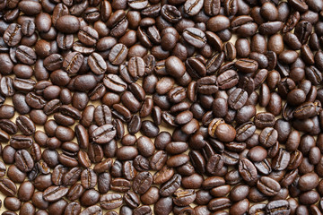 Top view of roasted coffee beans background
